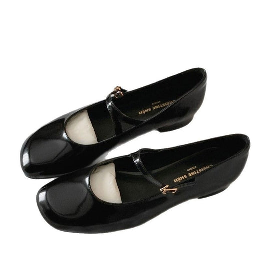 Damen elegante Ballerinas mit dekorativem Riemendesign und komfortablem Blockabsatz EB