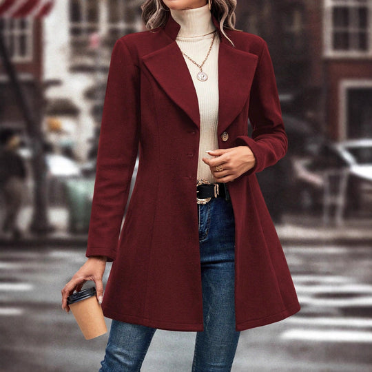 Damen eleganter Langblazer mit modernem Kragen und tailliertem Schnitt EB