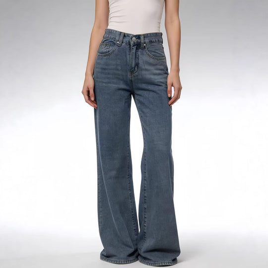 Damen Weite High-Waist Jeans mit besonderen Nahtdetails EB