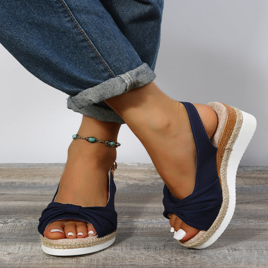 Damen Wedge-Pantoletten mit dekorativem Knoten-Design und komfortablem Fußbett EB