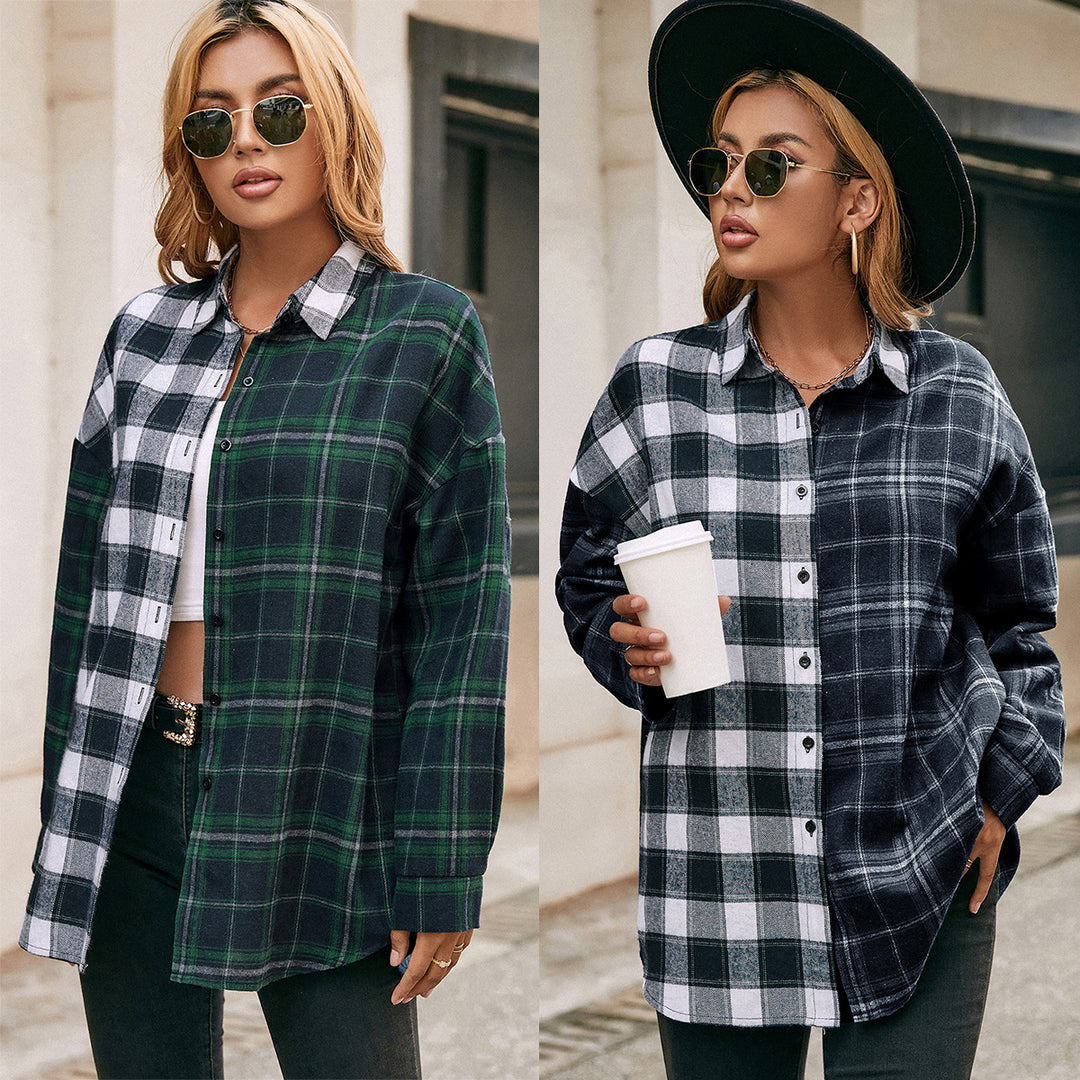 Damen lässige Flanellhemdjacke mit Karomuster EB