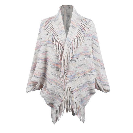 Damen Strickponcho mit luxuriösen Fransen und modernem Design EB