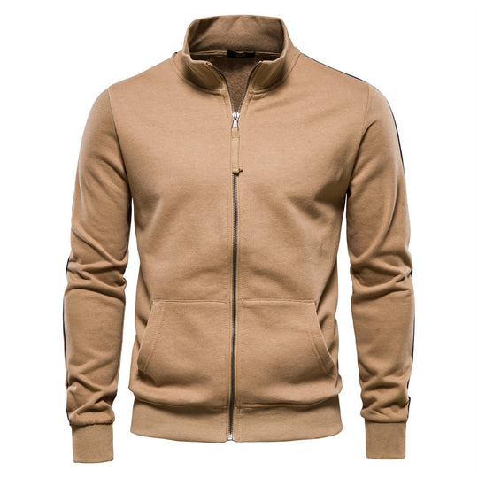 Herren nan sportive Baumwoll-Sweatjacke mit Stehkragen und Kängurutaschen EB