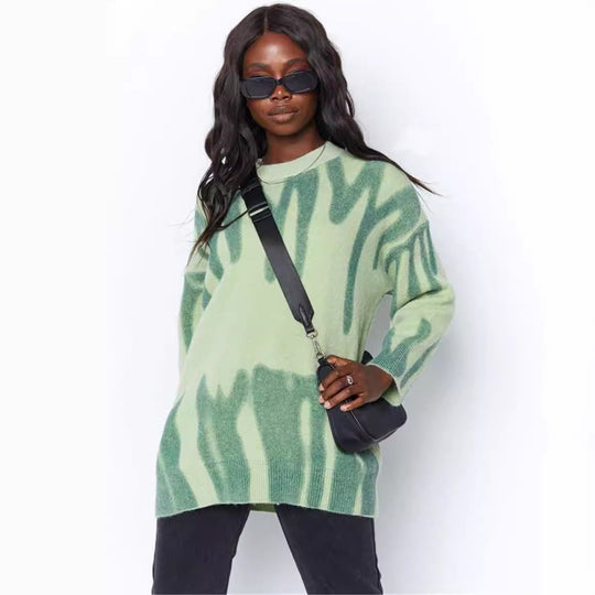 Damen Oversized Pullover mit modernem Farbmustermix und lässigem Schnitt EB