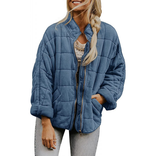 Damen Steppjacke im Oversized Schnitt mit Stehkragen und verdecktem Reißverschluss EB
