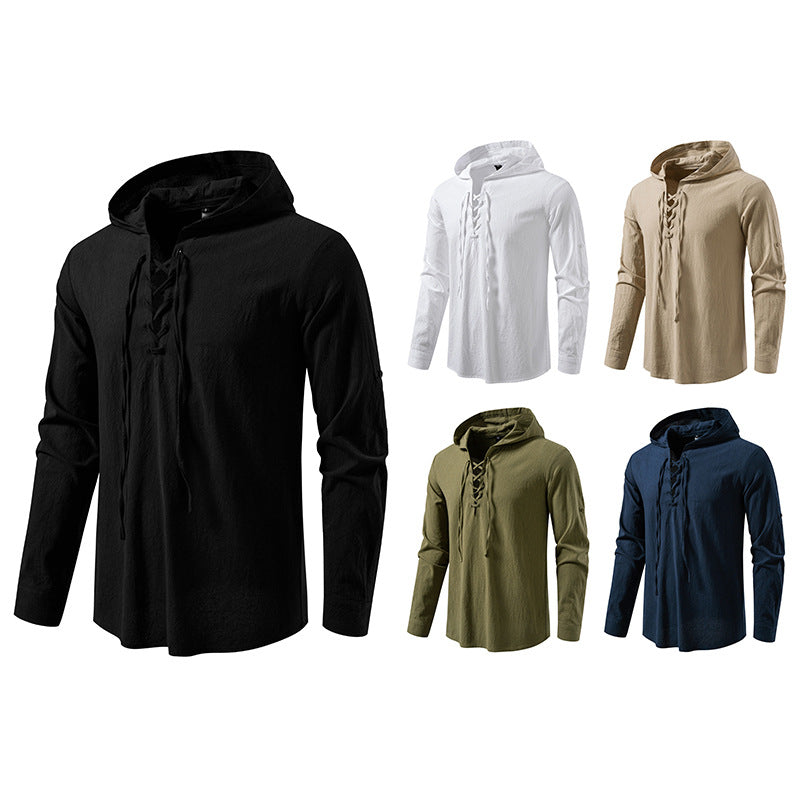 Herren lässiges Kapuzenshirt mit modernes Schnürdesign EB