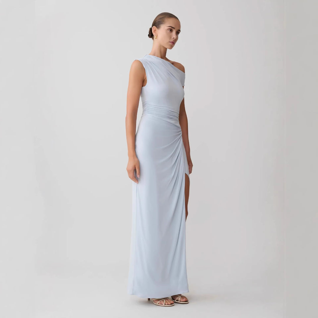 Damen Elegantes Maxi-Kleid mit One-Shoulder Design und hohem Schlitz EB