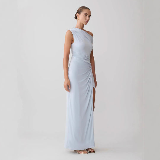 Damen Elegantes Maxi-Kleid mit One-Shoulder Design und hohem Schlitz EB