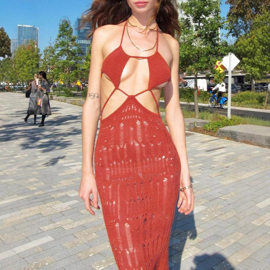Damen Maxikleid mit raffiniertem Cut-Out-Design und zarten Trägern EB