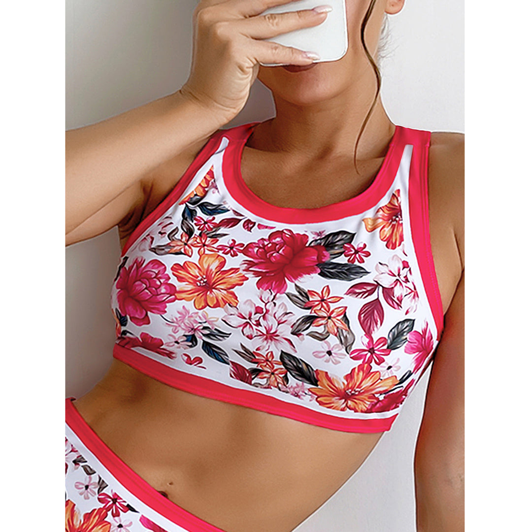 Damen Sport-Bikini mit floralem Design und hohem Bund EB