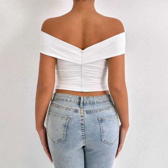 Damen schulterfreies Oberteil mit eleganter Drapierung EB