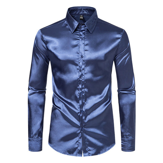 Herren Elegantes und glänzendes Langarmhemd mit innovativer Textur EB