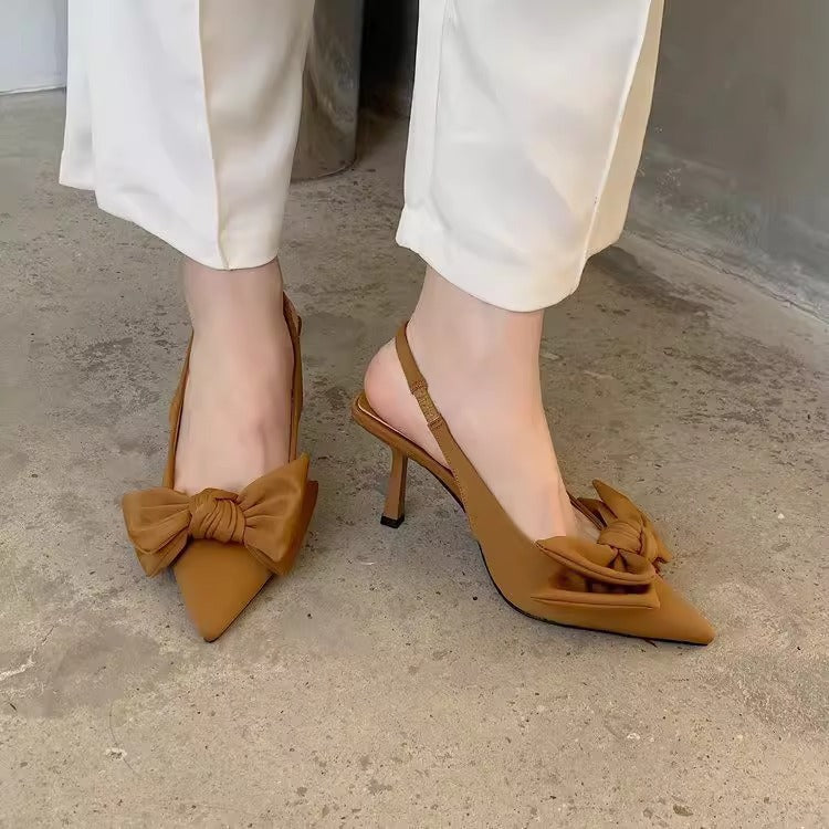 Damen Slingback High Heel Sandalen mit zierlichem Schleifendetail EB