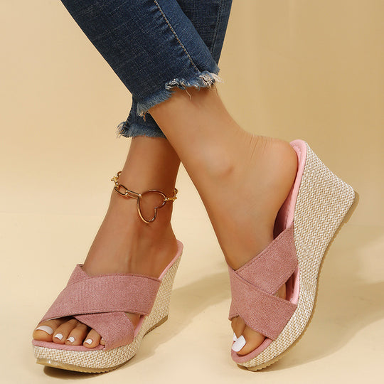 Damen Wedge-Sandalen mit elegantem Kreuzband und leichtem Fußbett EB