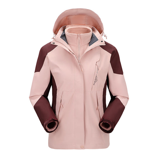 Damen zweilagige Outdoorjacke mit abnehmbarer Fleece-Innenjacke und verstellbarer Kapuze EB