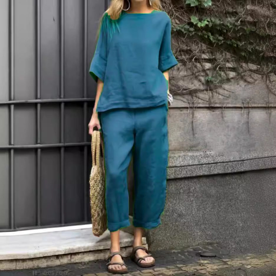 Damen lässiges Lounge-Set aus atmungsaktivem Stoff EB