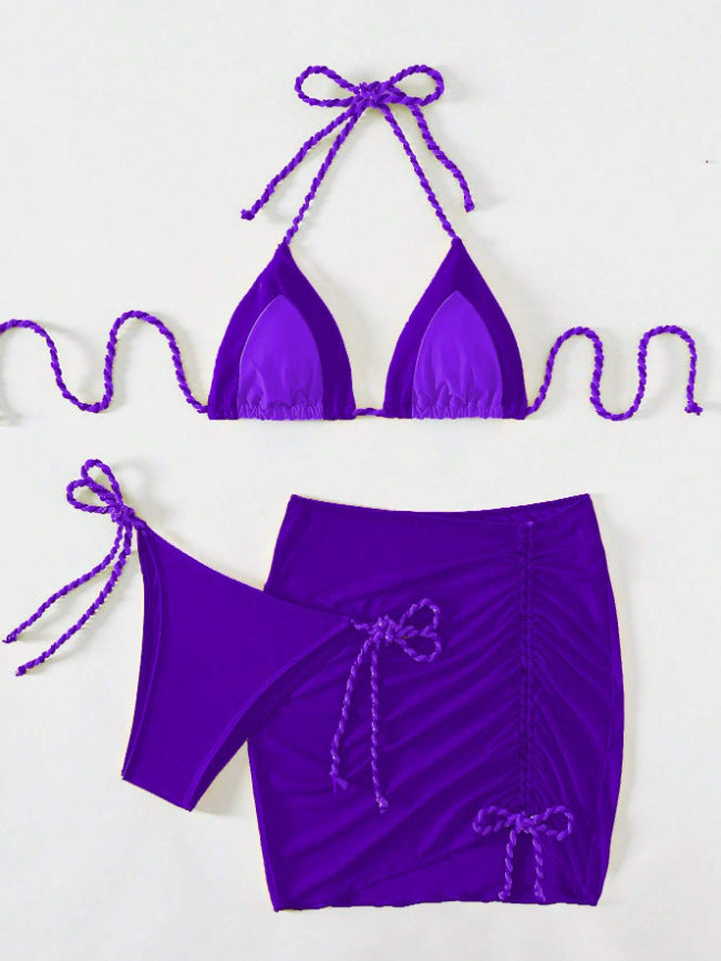 Damen Triangel-Bikini-Set mit Raffungen und Bindebändern EB