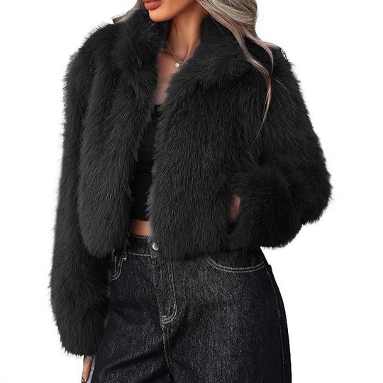 Damen elegante Kunstpelzjacke mit voluminösem Schnitt EB