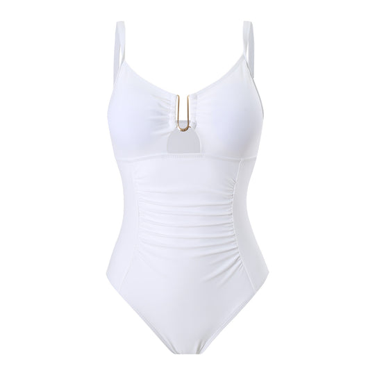 Damen Einteiliger Badeanzug mit Raffung und elegantem Reißverschluss EB