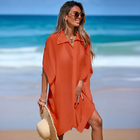 Damen luftiger Strand-Kimono mit modernen Knopfdetails EB