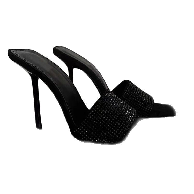Damen glamouröse High Heel Mules mit funkelnden Strassdetails EB