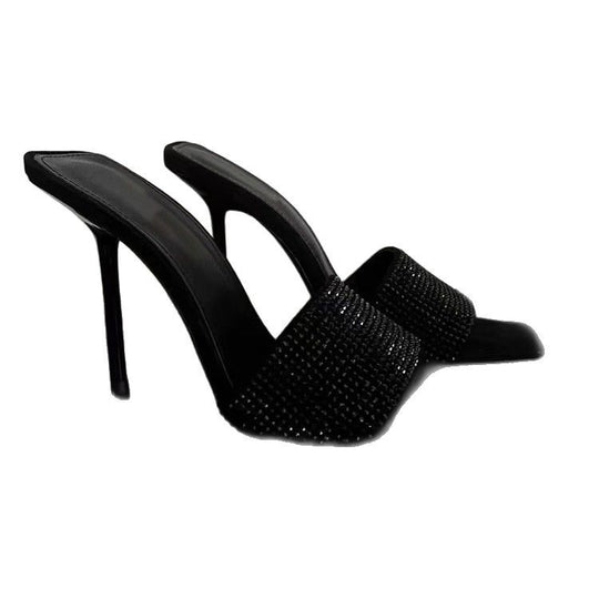 Damen glamouröse High Heel Mules mit funkelnden Strassdetails EB