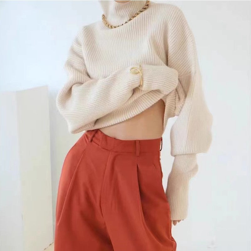 Damen Modischer Stehkragenpullover mit strukturiertem Strickmuster EB