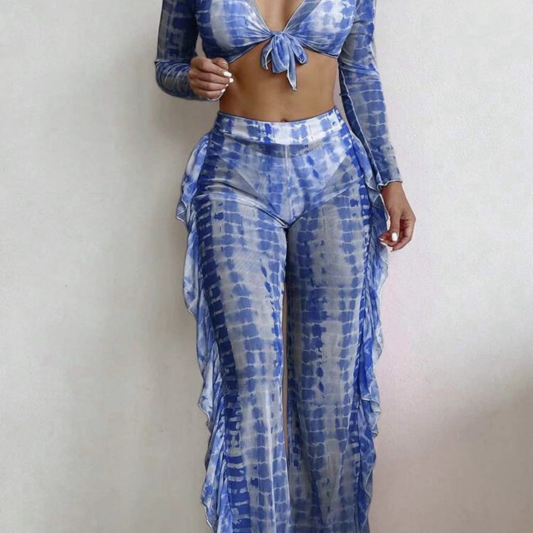 Damen Strandmode-Set mit verspieltem Wickeldesign und schimmernden Akzenten EB