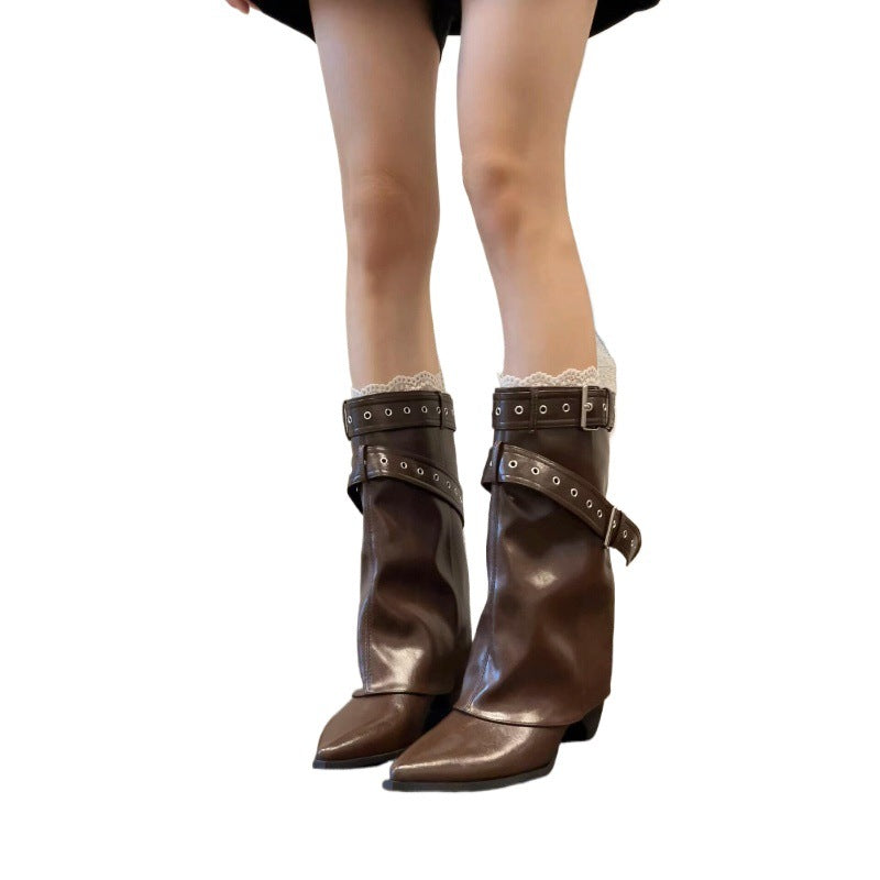 Damen Stilvolle Stiefeletten mit verzierter Riemen-Optik EB