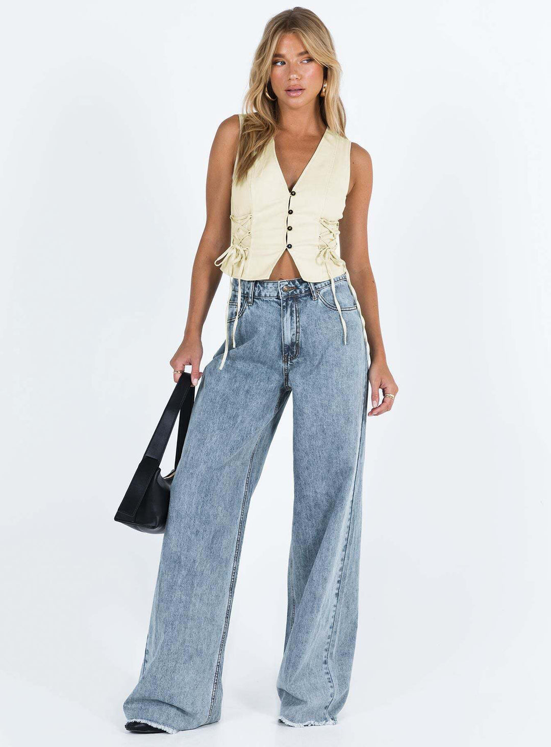 Damen Denim-Weste mit innovativem Schnürverschluss und dekorativen Details EB