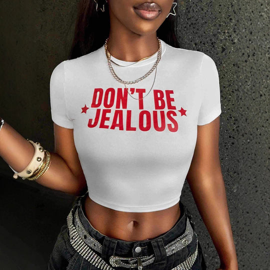 Damen Crop-T-Shirt mit modernem Statement-Print und figurbetontem Schnitt EB