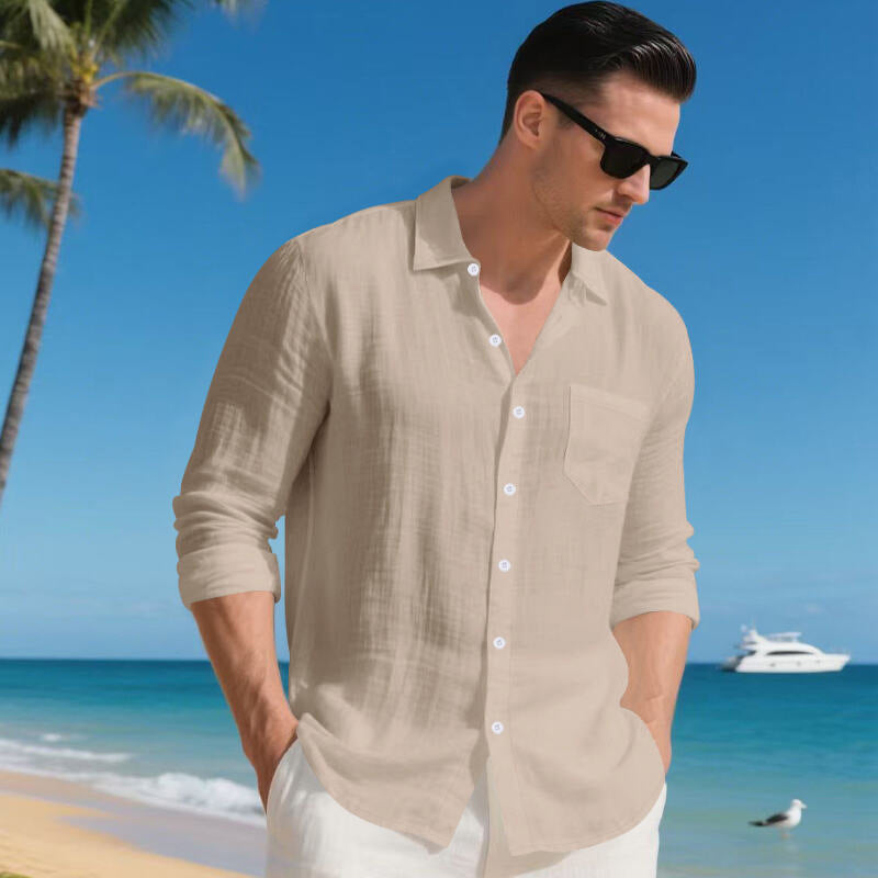 Herren Urlaubstaugliches Relax-Kragenhemd aus Leinenmix mit Brusttasche EB