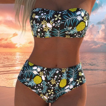 Damen hoch geschnittenes Bikini-Set mit gepolstertem Oberteil und verstellbaren Trägern EB