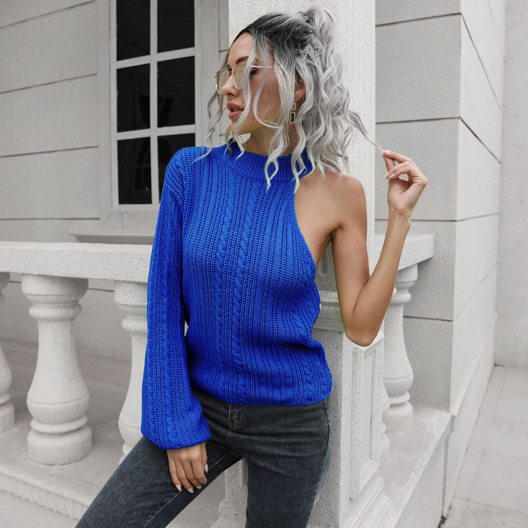 Damen Strickpullover mit asymmetrischem Ausschnitt und hohem Kragen EB