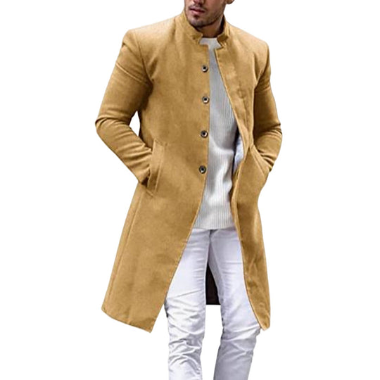 Herren eleganter Langmantel mit schmalem Schnitt und hohen Kragen EB