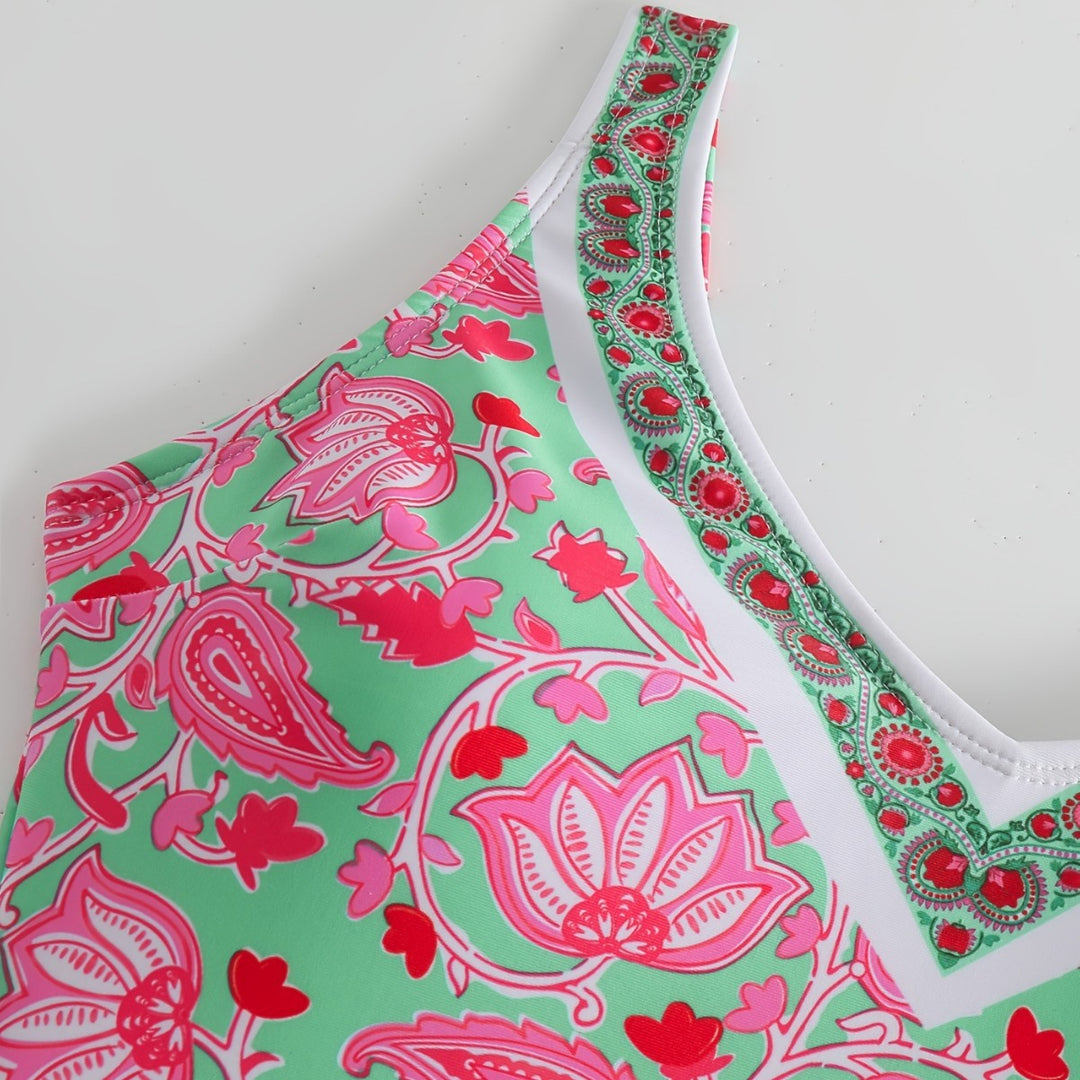 Damen Einteiliger Badeanzug mit floralem Design und modischen Trägern EB