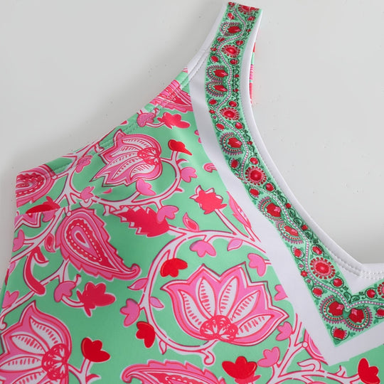 Damen Einteiliger Badeanzug mit floralem Design und modischen Trägern EB