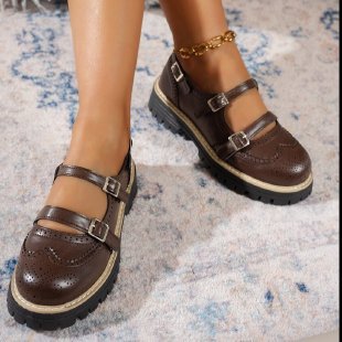 Damen Modische Ballerinas mit Doppelriemen und atmungsaktiver Sohle EB