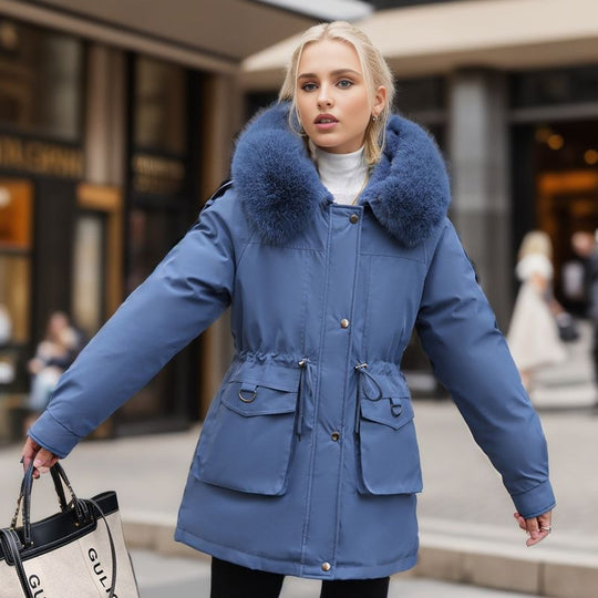 Damen warme Winterjacke mit abnehmbarem Pelzkragen EB
