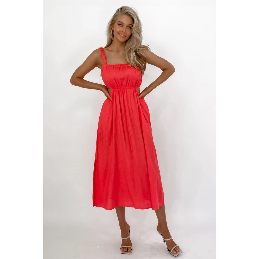 Damen Midikleid mit raffiniertem Schnitt und seitlichen Cut-Outs EB