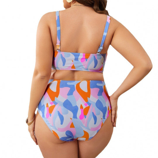 Damen Hochgeschnittener Bikini mit modischem Muster EB