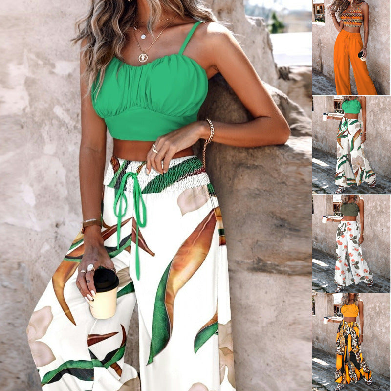 Damen lässiges Crop-Top und weite Hose Set EB