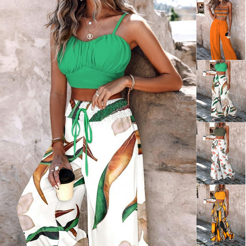 Damen lässiges Crop-Top und weite Hose Set EB