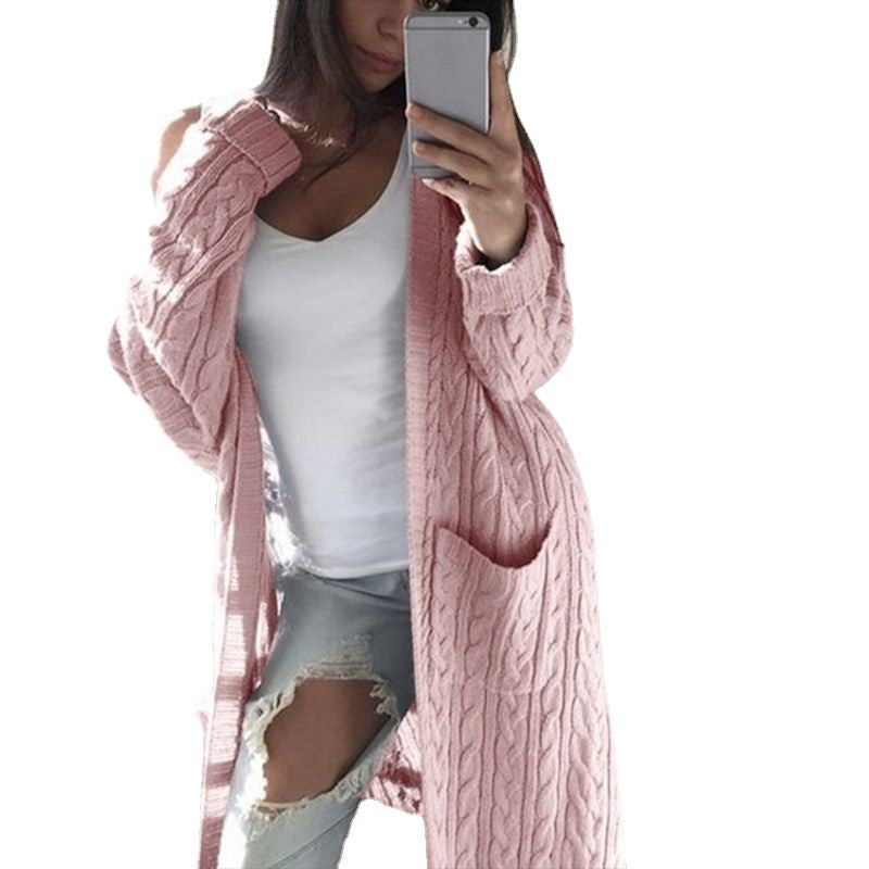 Damen gemusterter Strickmantel mit praktischen Taschen und offenem Schnitt EB