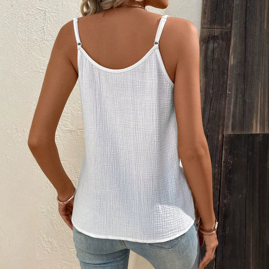 Damen lässiges Spaghetti-Träger Top mit knöpfen im minimalistischen Design EB