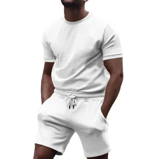 Herren nan minimalistisches Jersey-Ensemble mit bequemem Rundhalsshirt und elastischer Tunnelzug-Kurzhose EB