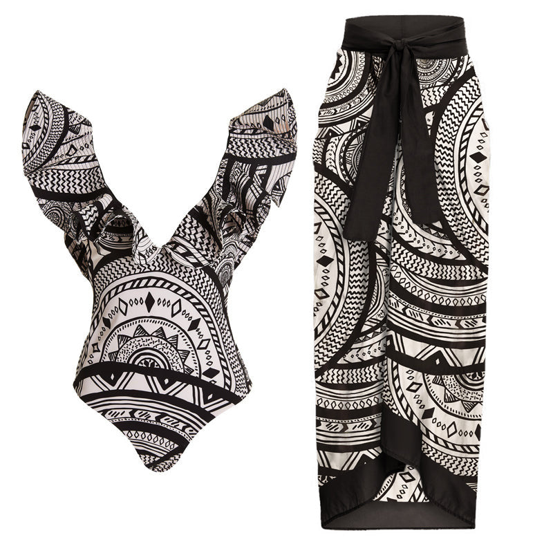 Damen Einteiliges Badeoutfit mit voluminösen Rüschendetails EB