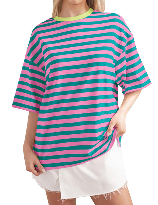 Damen Lässiges Oversized T-Shirt mit gestreiftem Muster EB