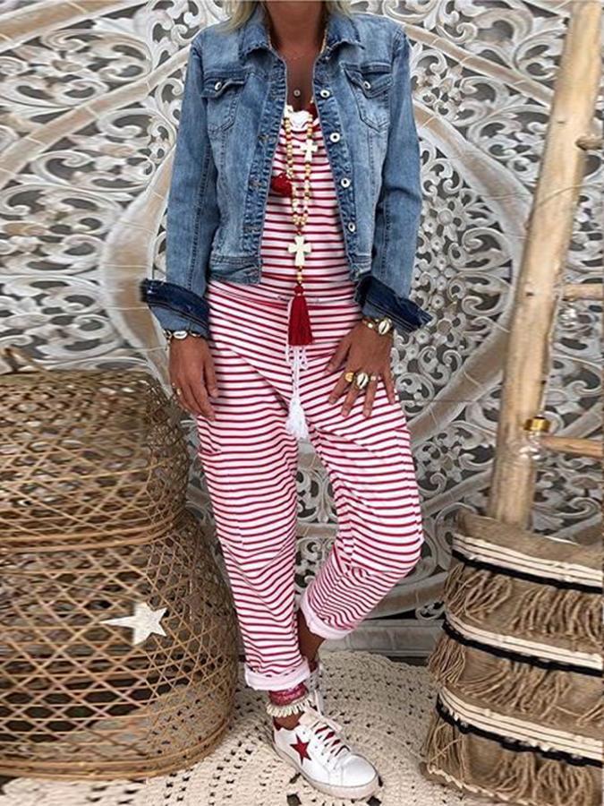 Damen entspannter Jumpsuit im maritimen Streifenlook mit lässigem Schnitt EB