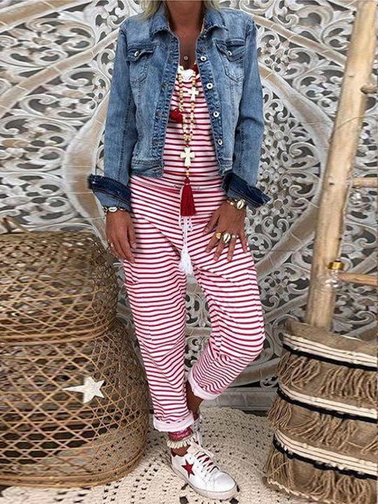 Damen entspannter Jumpsuit im maritimen Streifenlook mit lässigem Schnitt EB